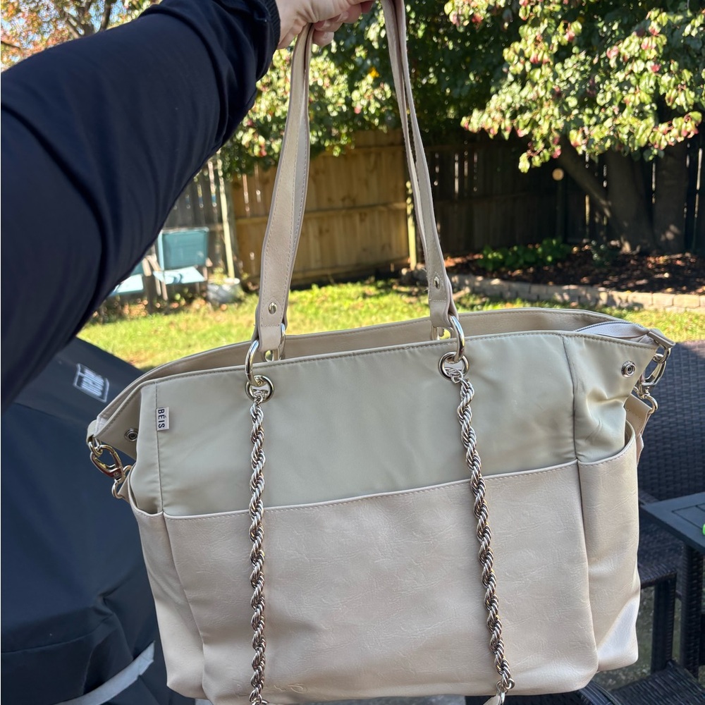 BÉIS Cream Diaper Bag with Chain Detail